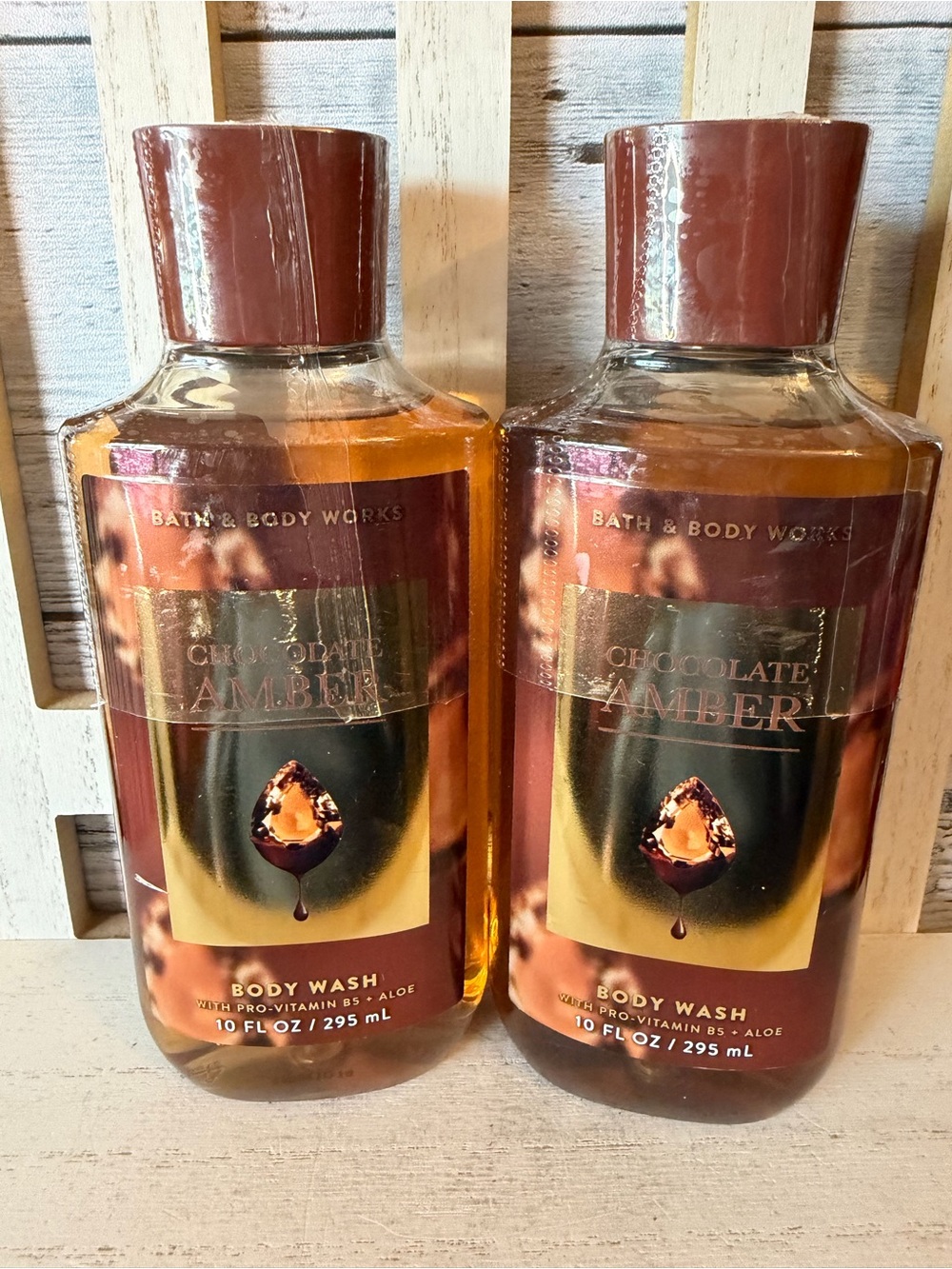 Bath & Body Works CHOCOLATE AMBER Body Wash Shower Gel Lot X2 Set New 10oz
